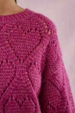 Jersey de manga larga en punto calado con corazones