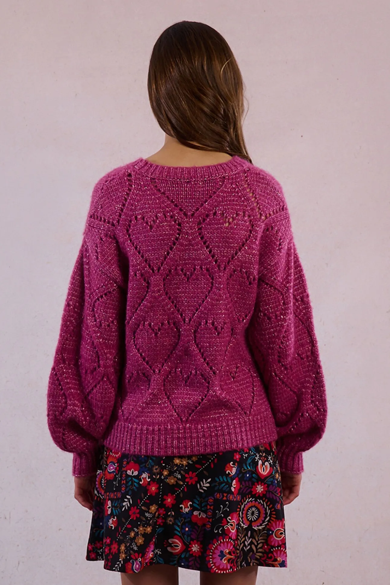 Jersey de manga larga en punto calado con corazones