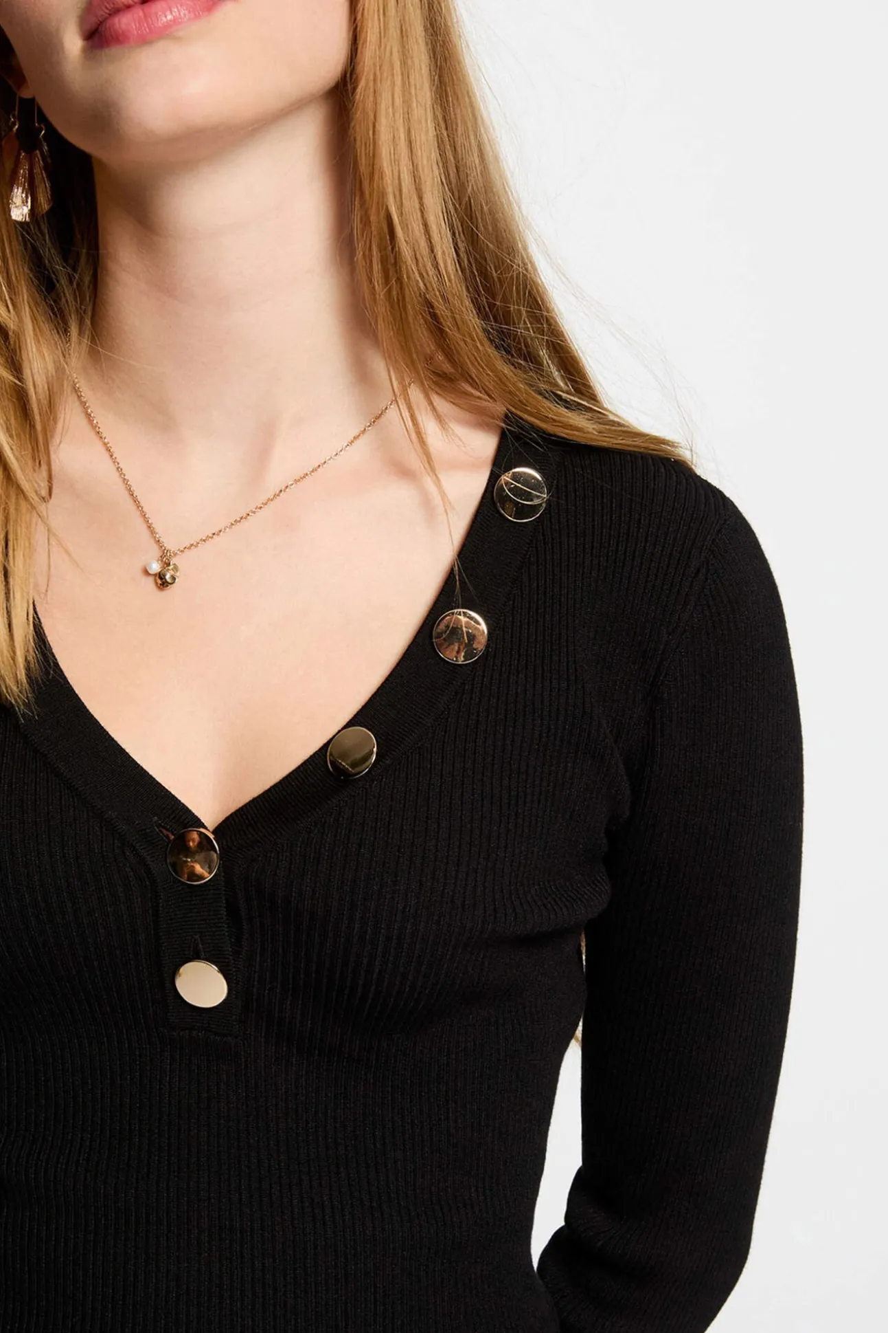 Jersey de manga larga punto fino botones