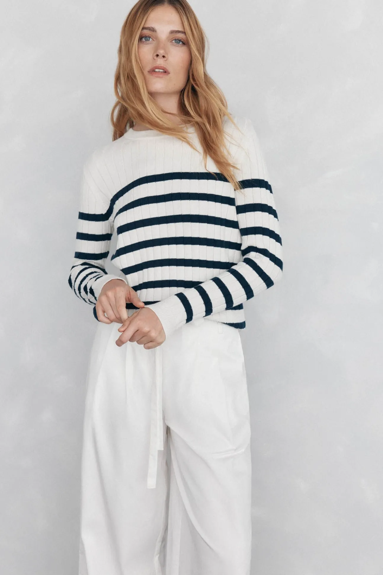 Jersey de rayas canalé botón dorado