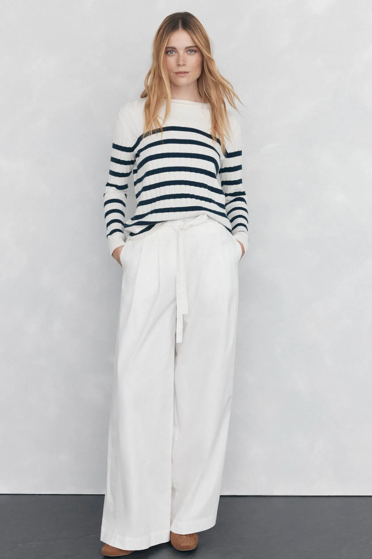 Jersey de rayas canalé botón dorado