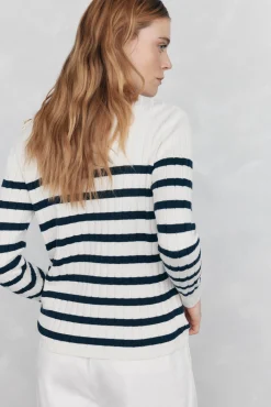 Jersey de rayas canalé botón dorado