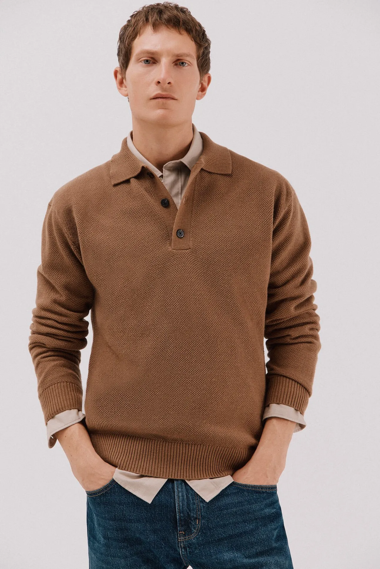 Jersey estructura lana cuello polo botones