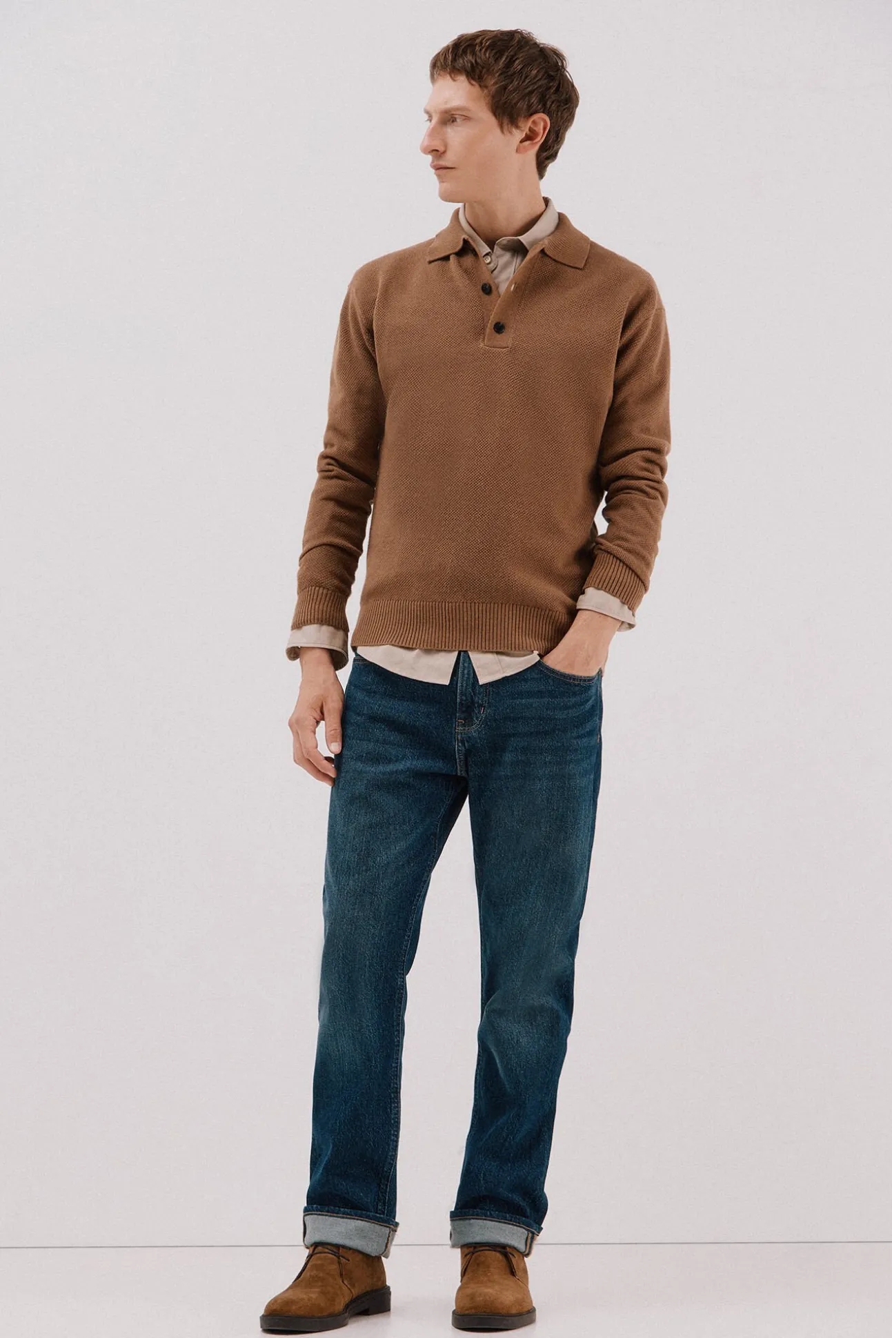 Jersey estructura lana cuello polo botones