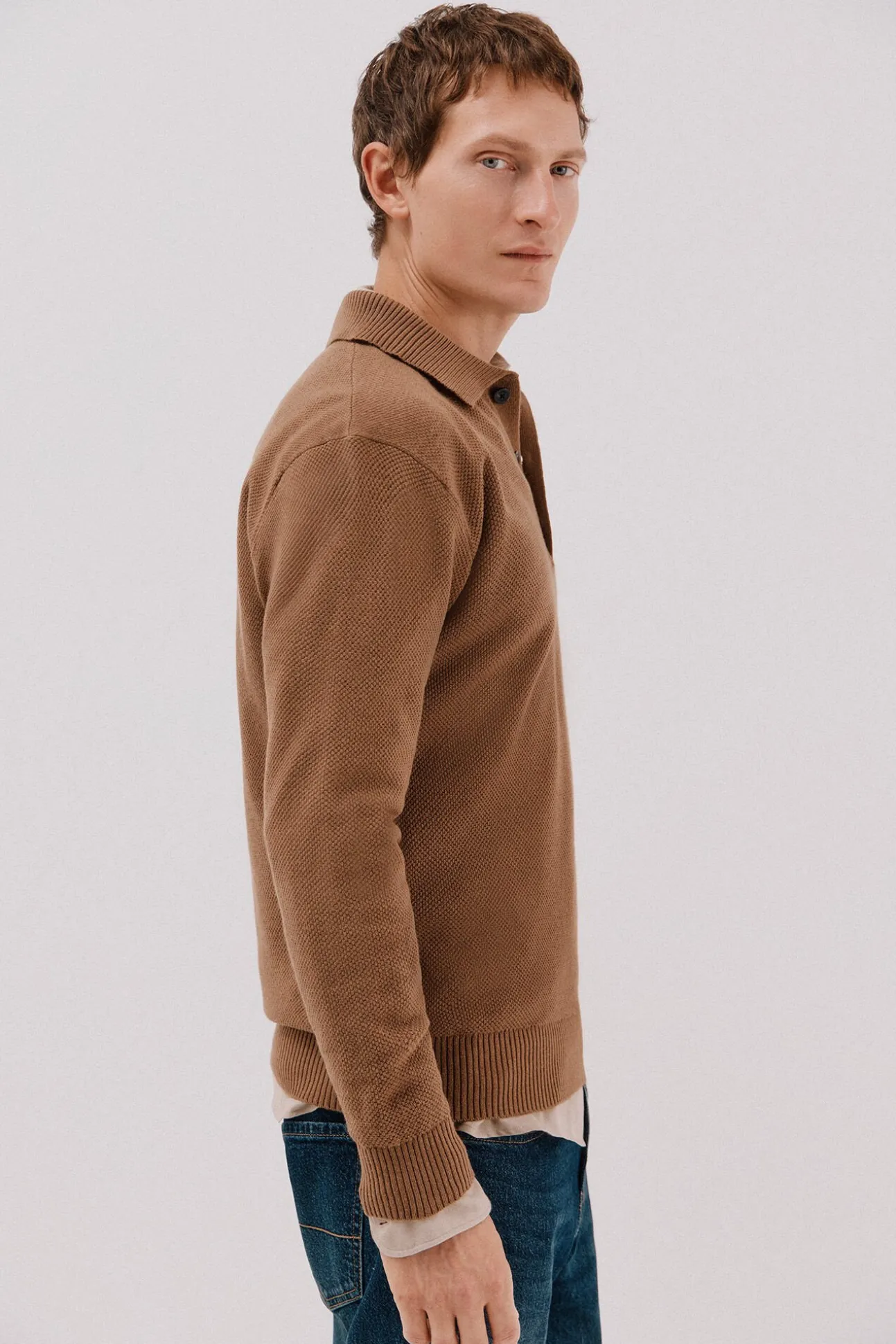 Jersey estructura lana cuello polo botones