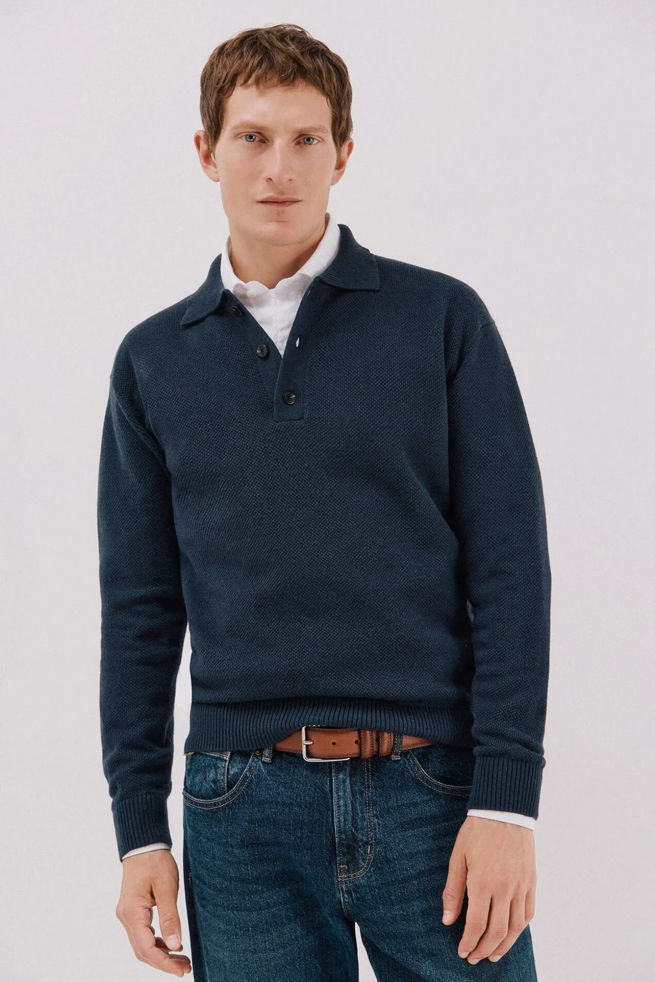 Jersey estructura lana cuello polo botones