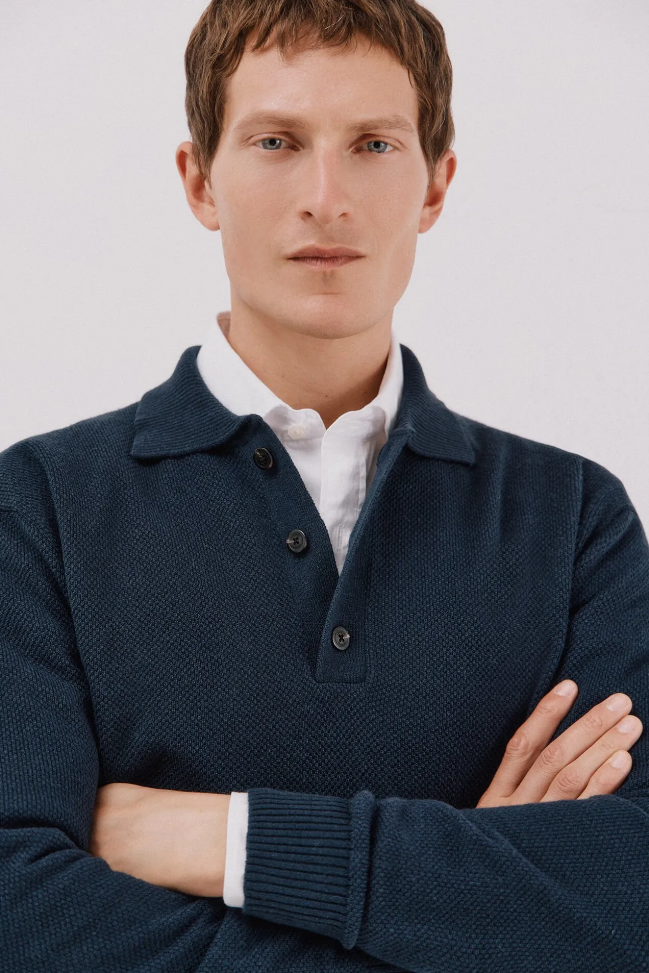 Jersey estructura lana cuello polo botones