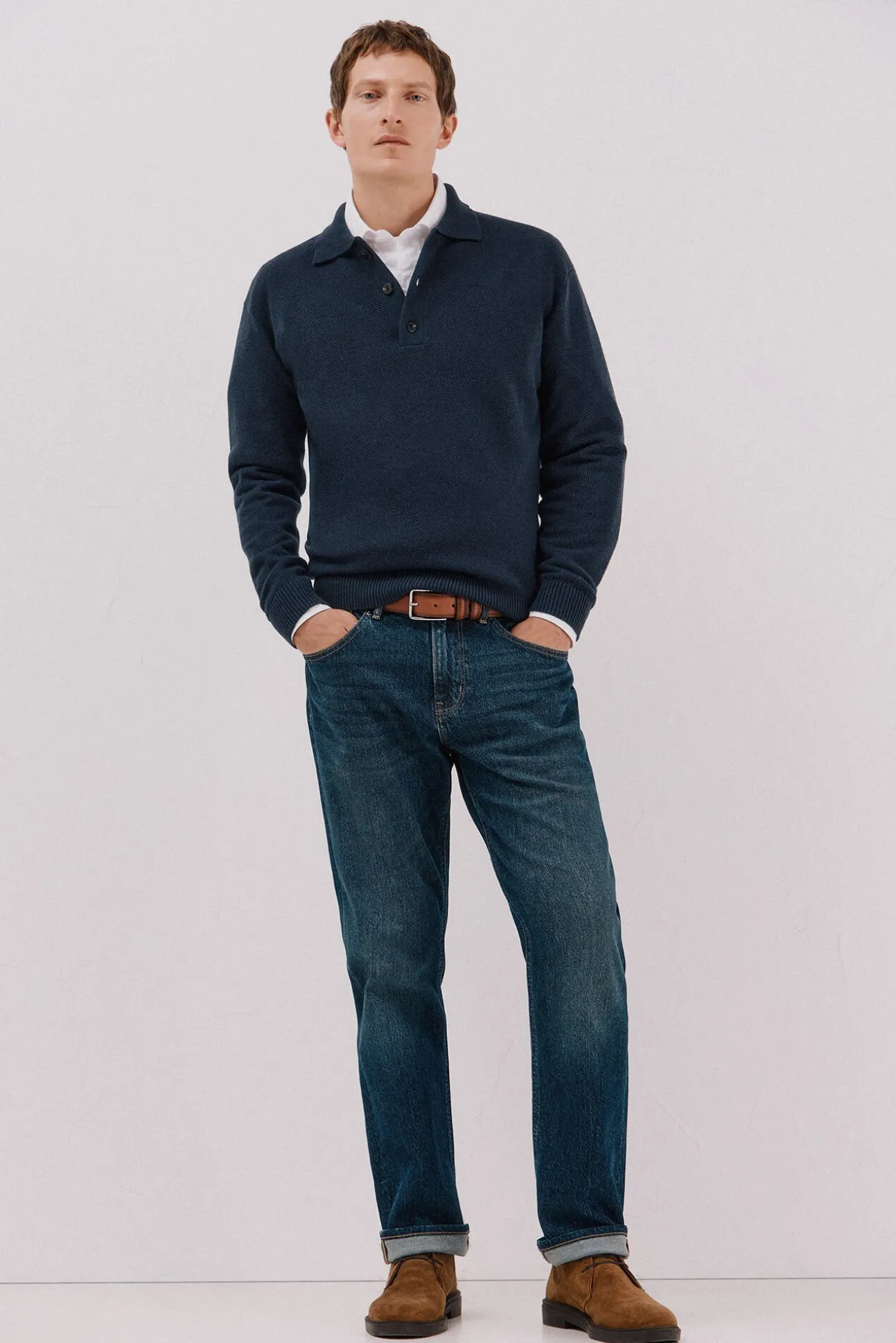 Jersey estructura lana cuello polo botones