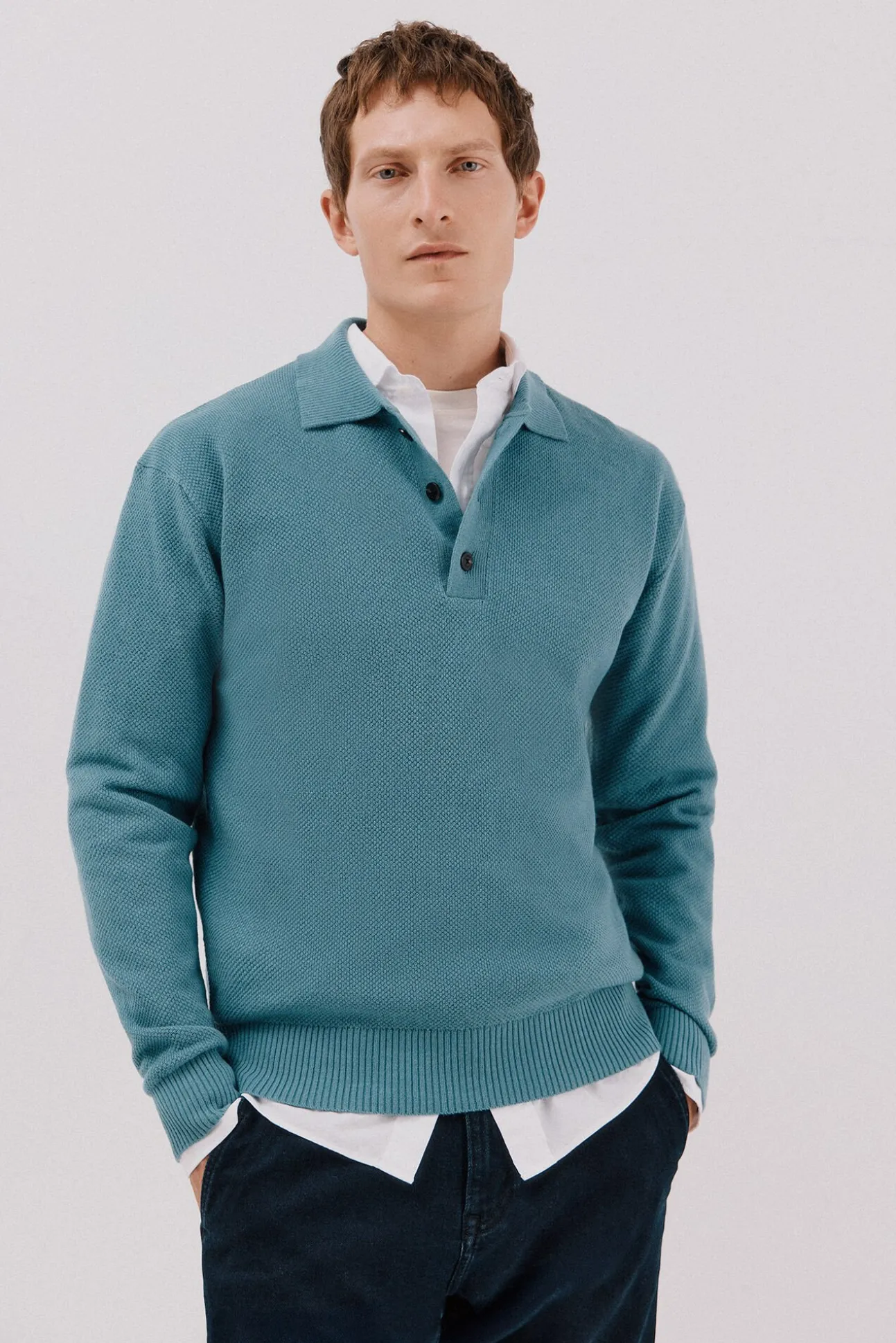 Jersey estructura lana cuello polo botones