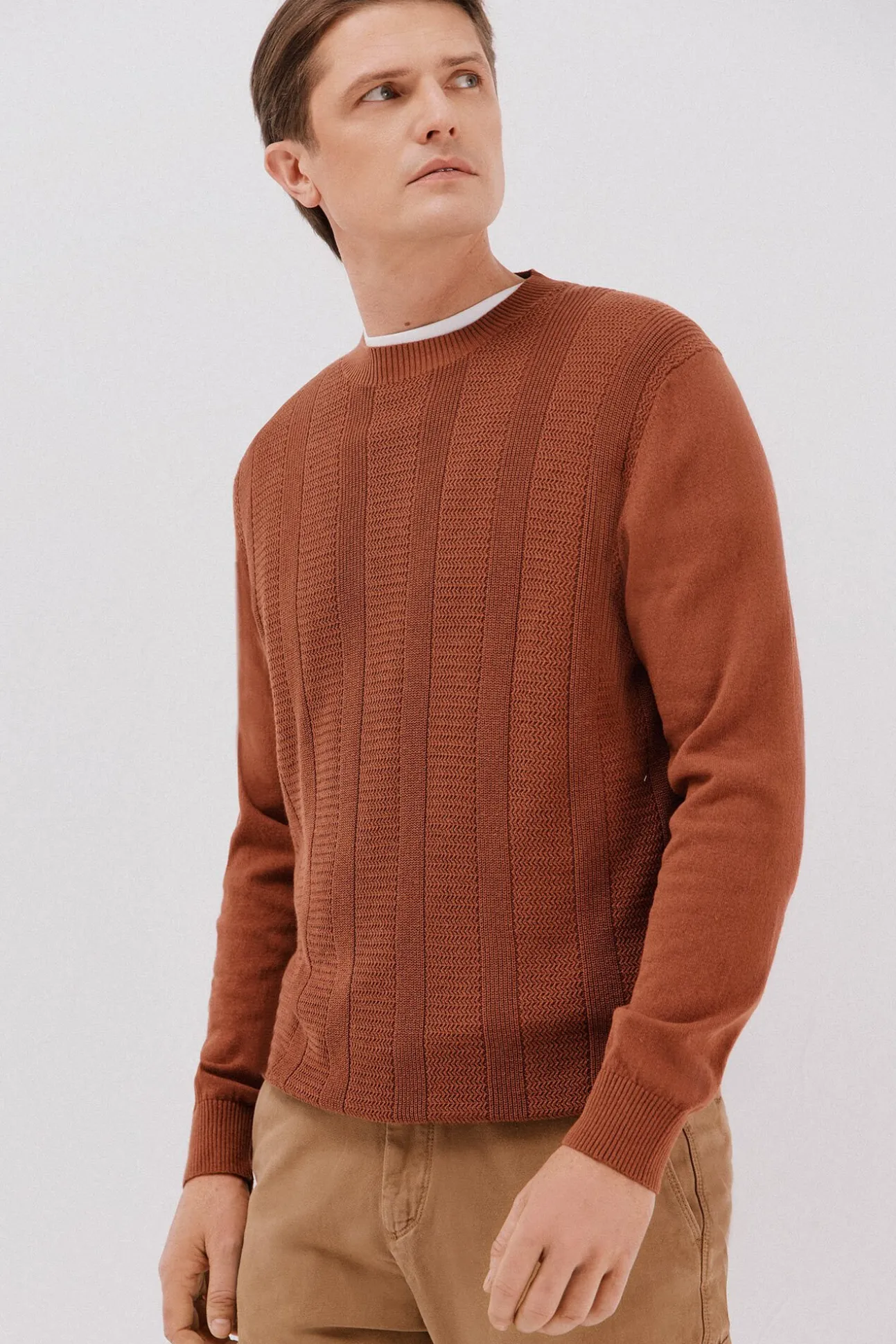 Jersey fino algodón trenzado cuello caja