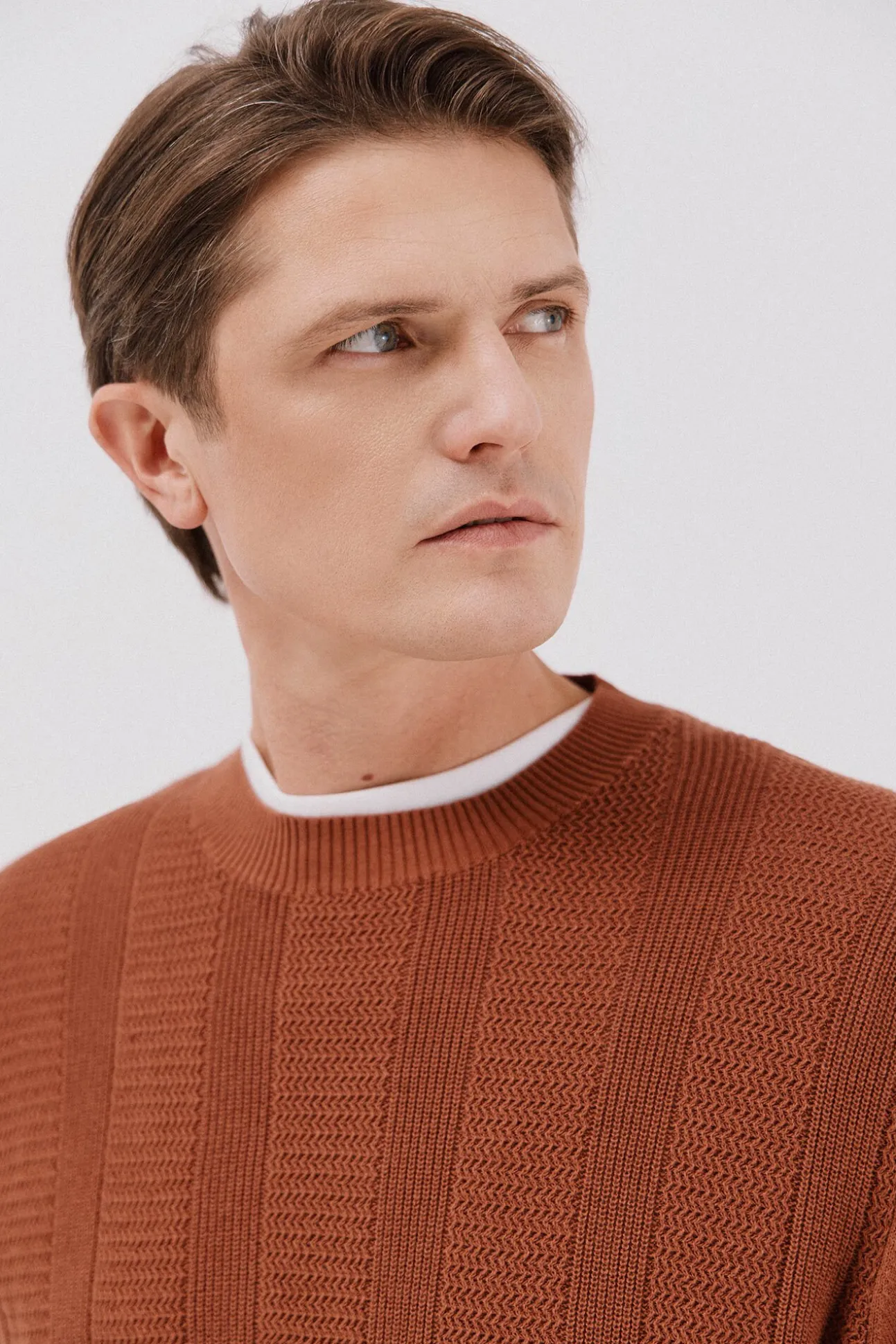 Jersey fino algodón trenzado cuello caja