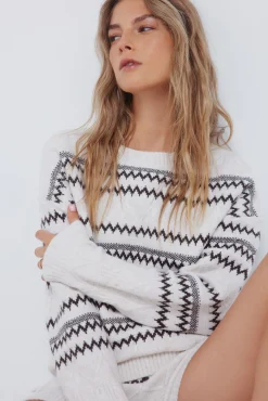 Jersey jacquard cenefas marrón