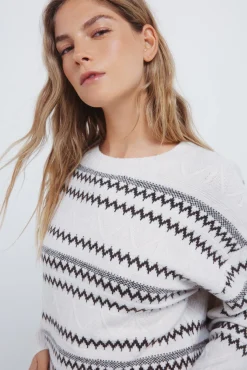 Jersey jacquard cenefas marrón