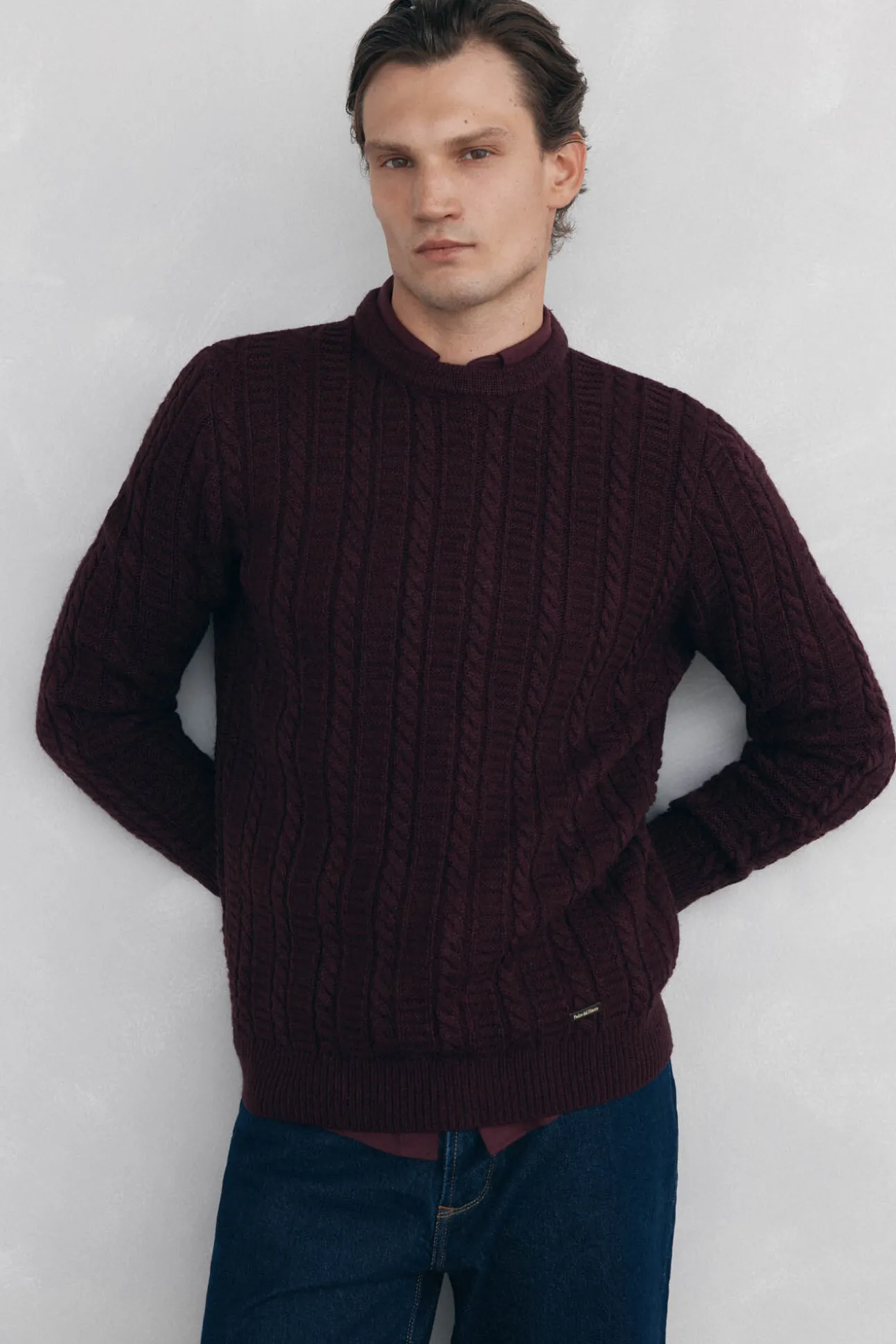 Jersey lana cables cuello redondo