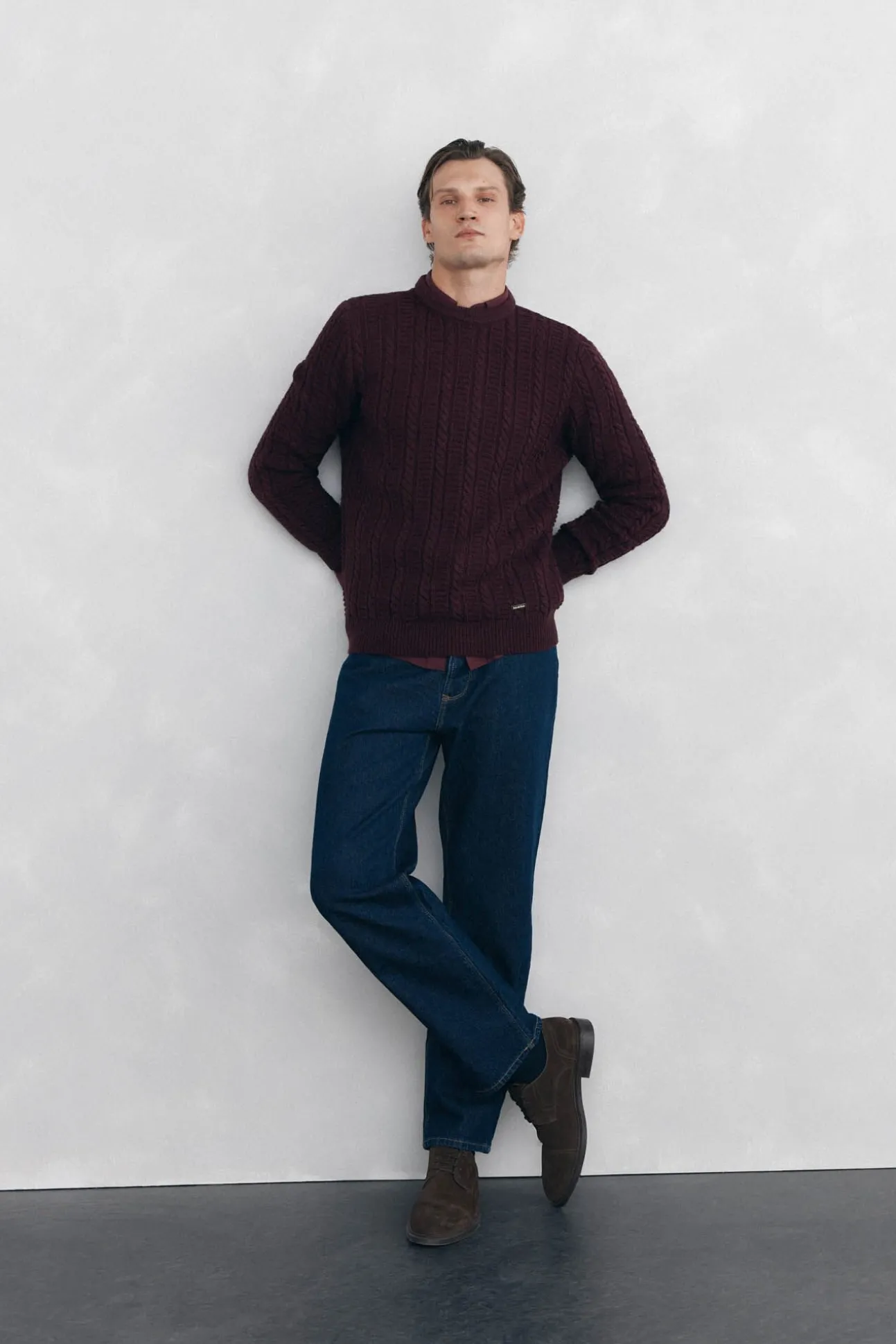 Jersey lana cables cuello redondo