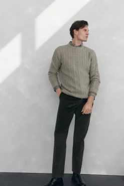 Jersey lana cables cuello redondo