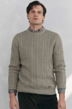 Jersey lana cables cuello redondo