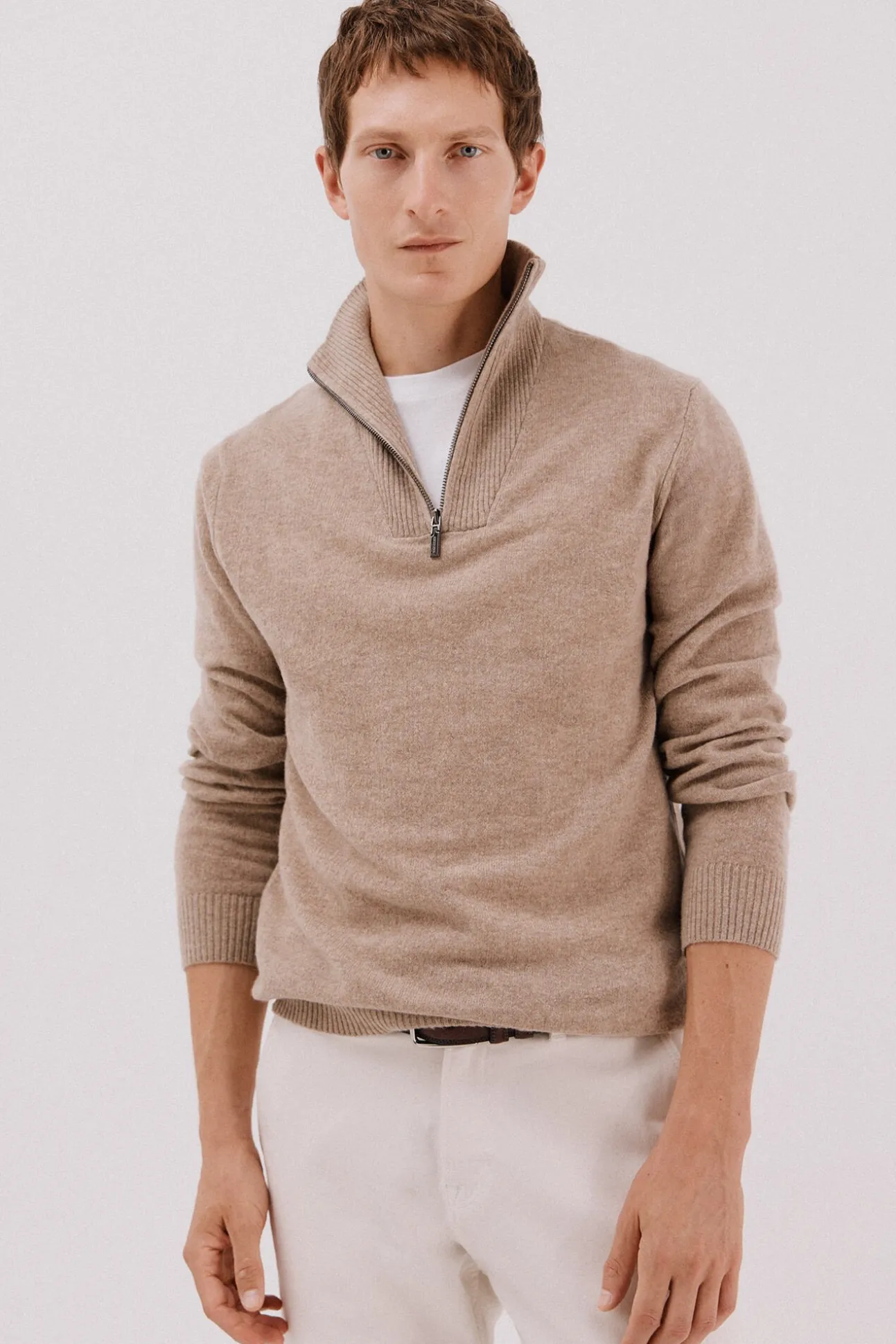 Jersey lana lambswool cuello abierto cremallera