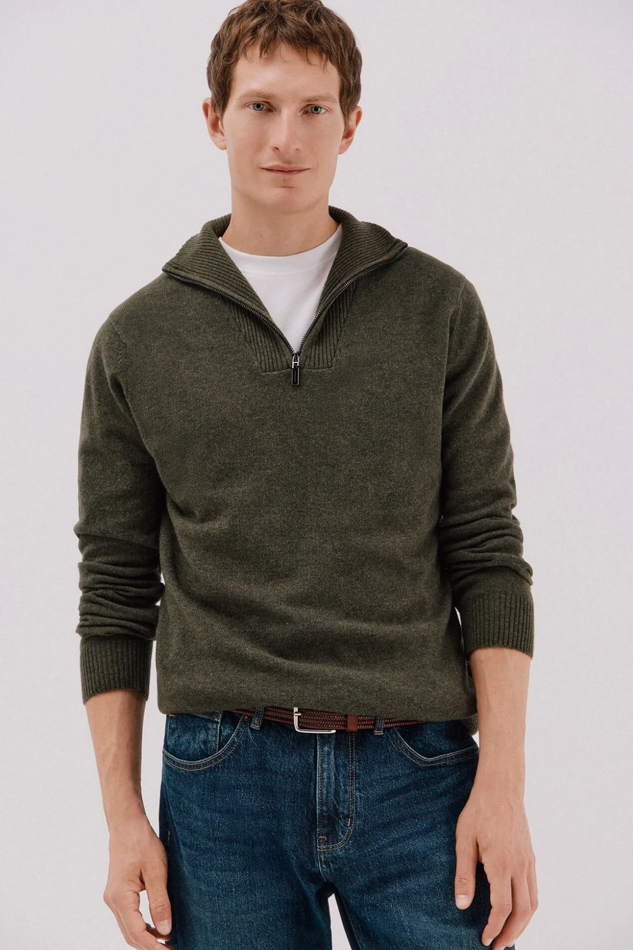 Jersey lana lambswool cuello abierto cremallera