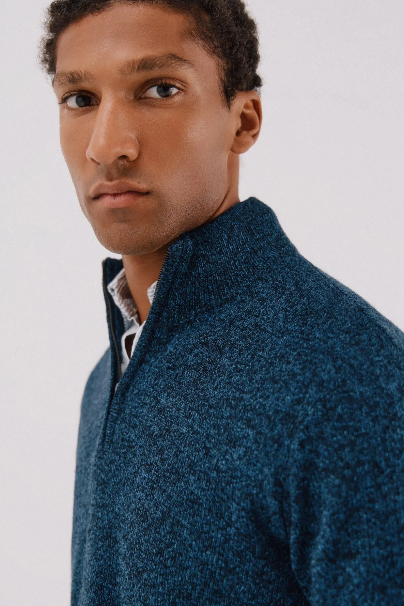 Jersey lana torzal cuello cremallera