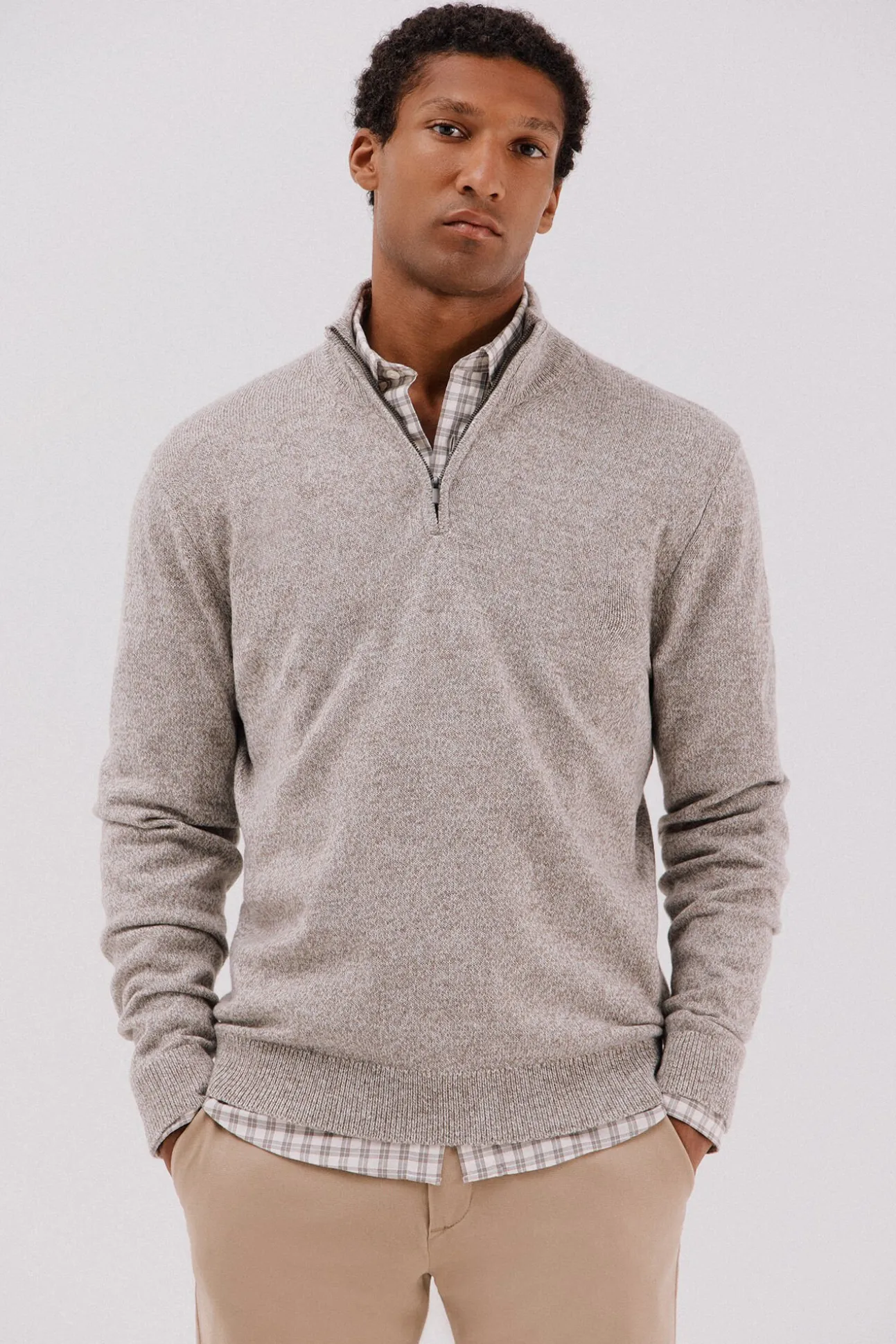 Jersey lana torzal cuello cremallera