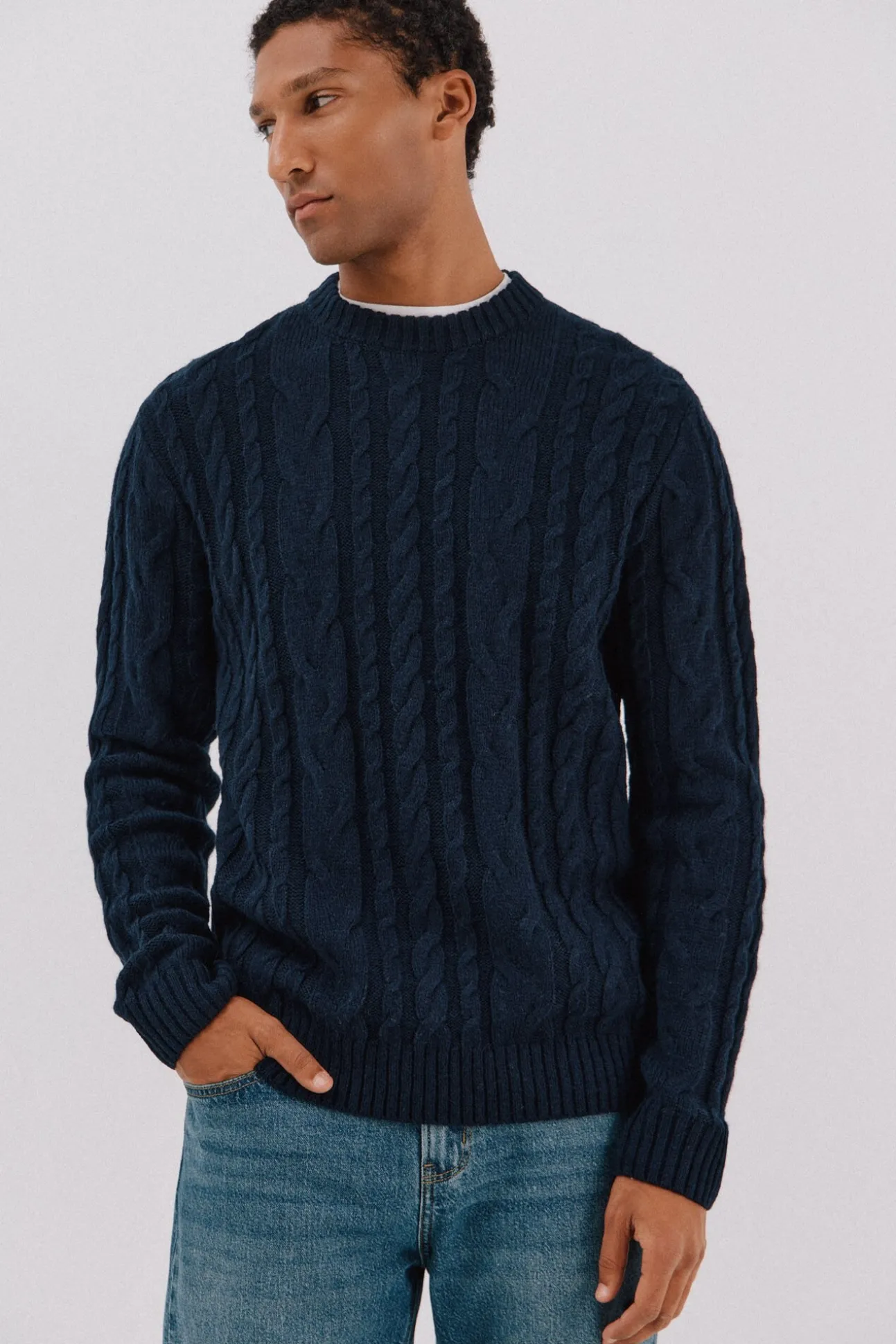 Jersey lana trenzado cuello caja