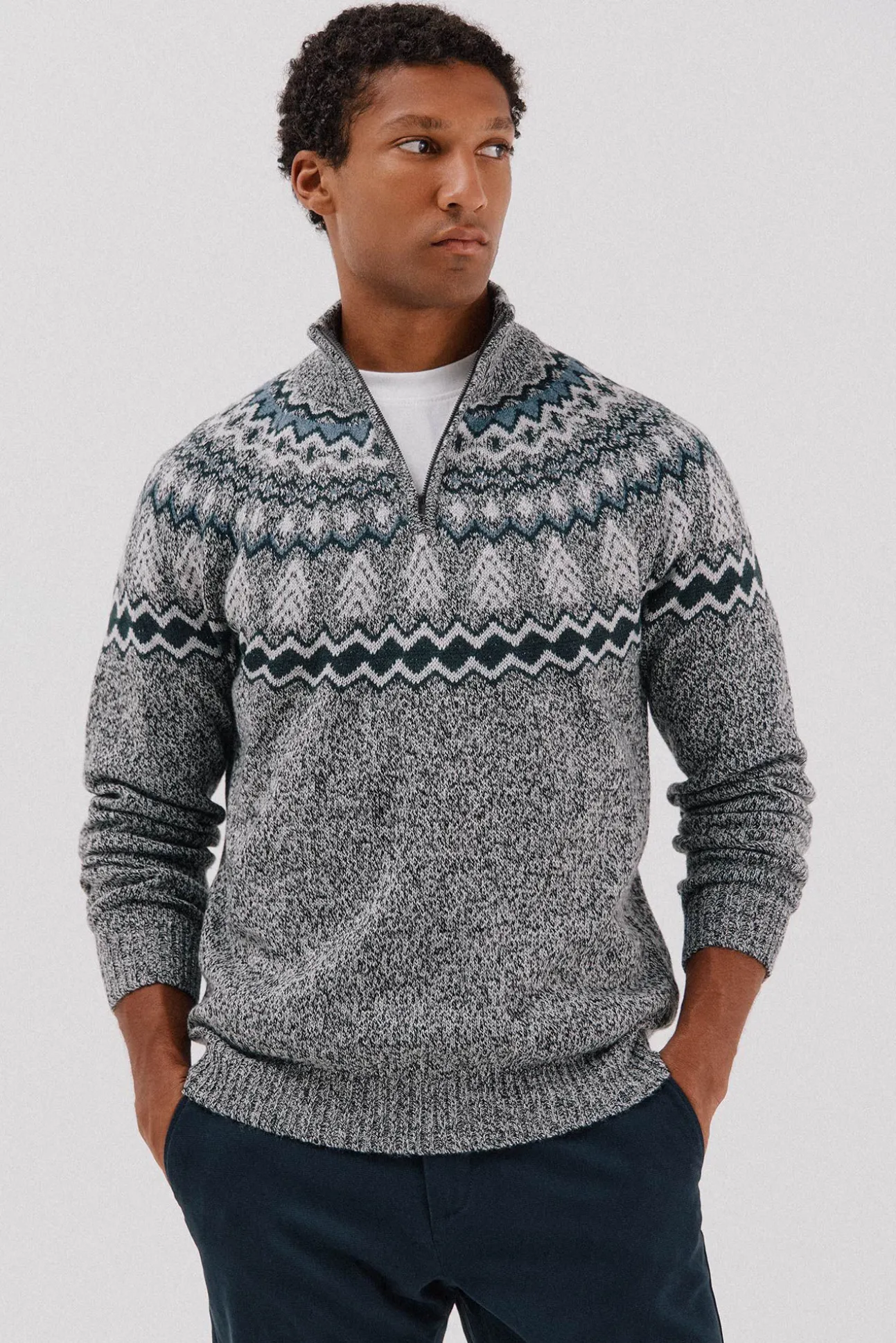 Jersey navideño fantasía lana cuello alto cremallera