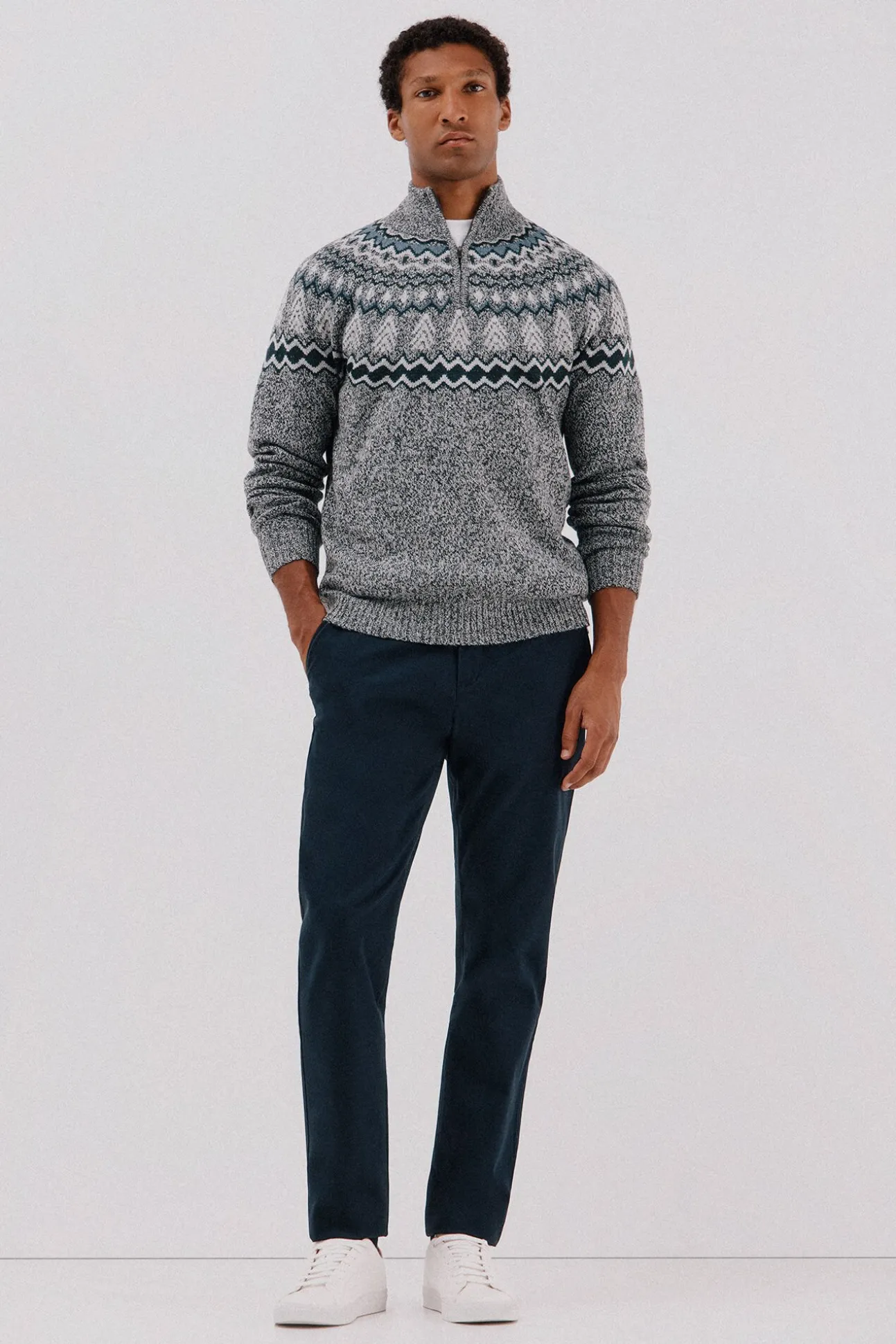 Jersey navideño fantasía lana cuello alto cremallera