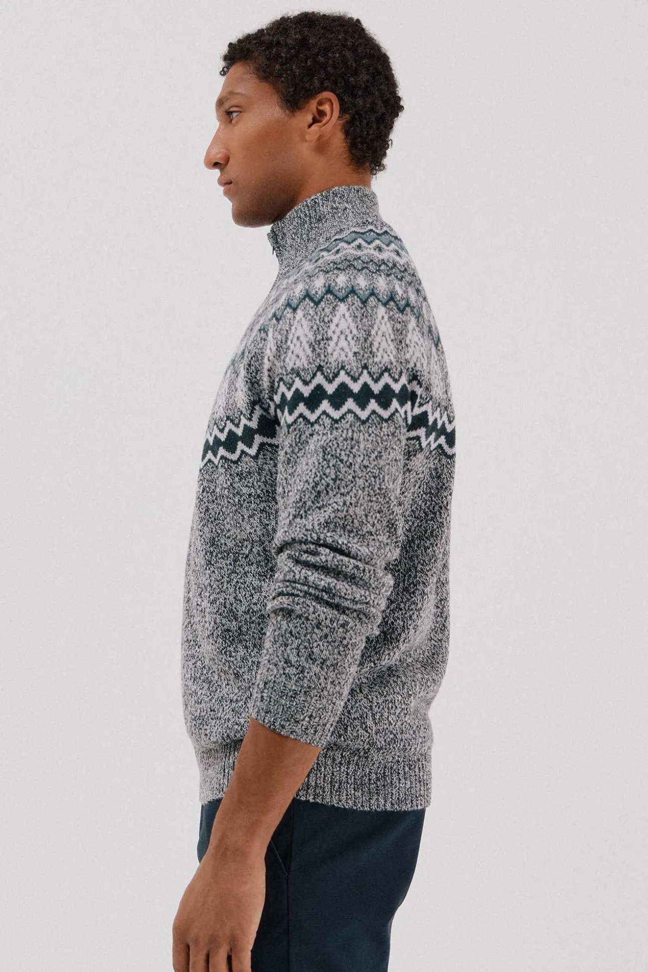 Jersey navideño fantasía lana cuello alto cremallera