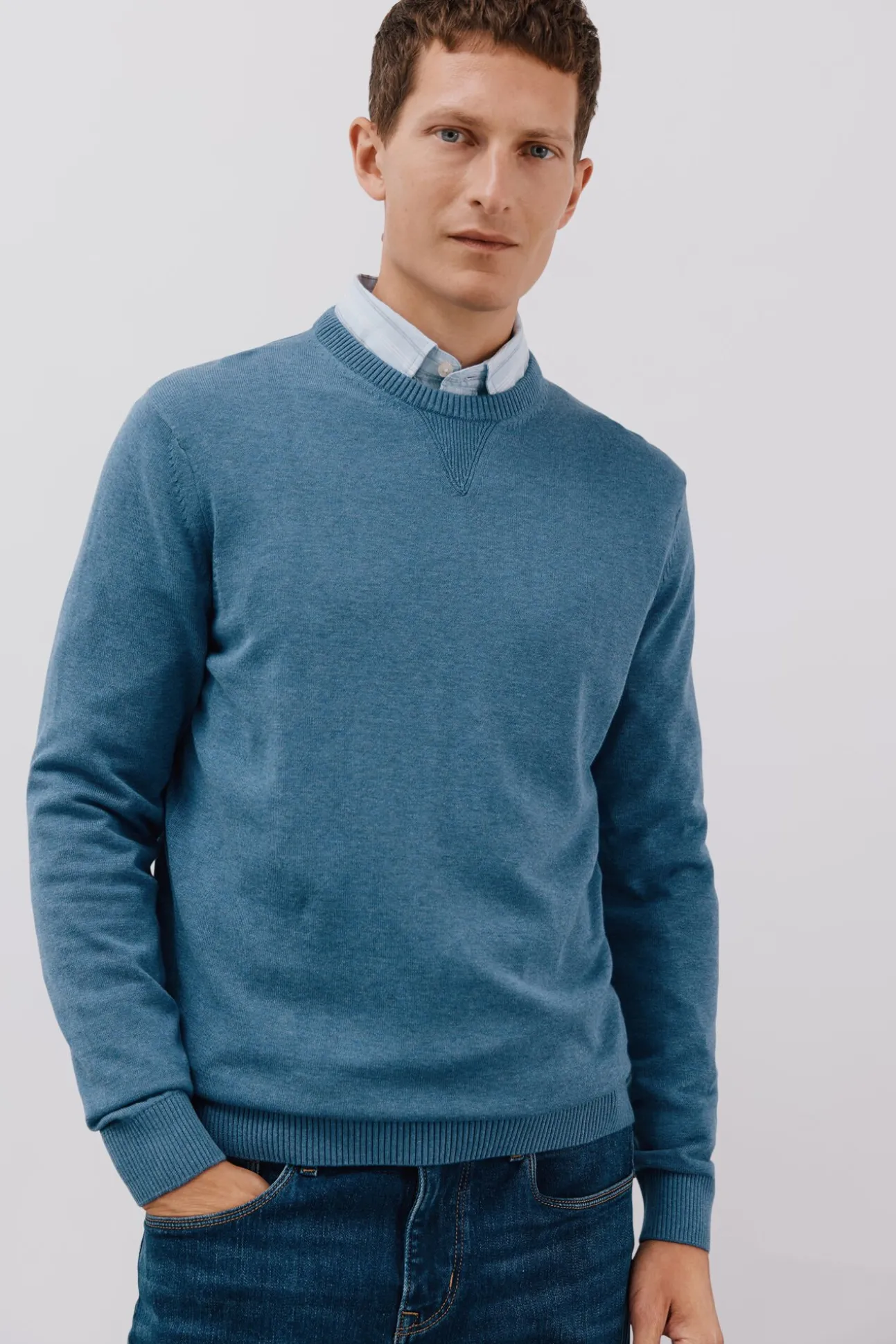 Jersey punto fino algodón cuello redondo