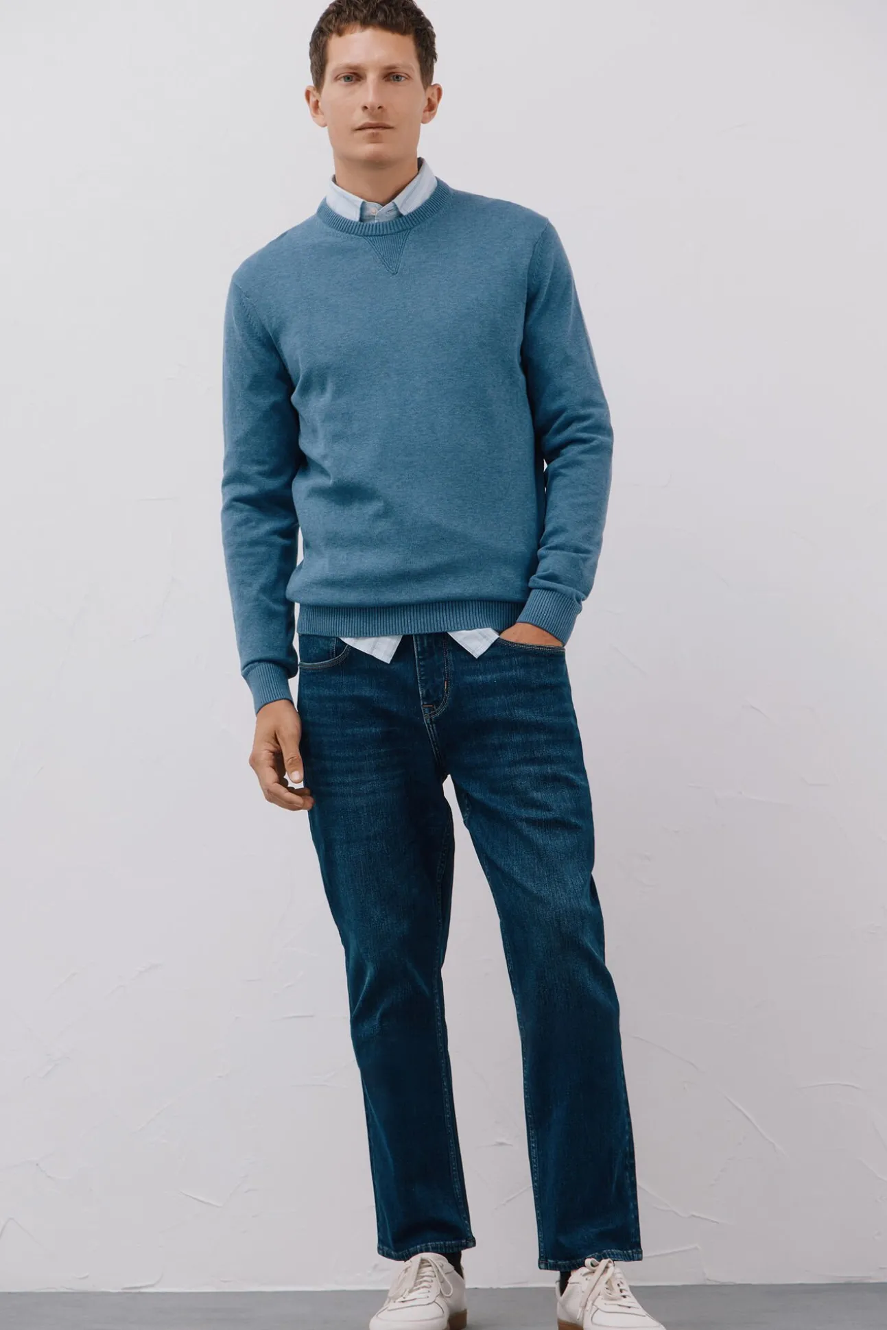 Jersey punto fino algodón cuello redondo