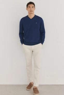 Jersey punto fino algodón premium cuello pico