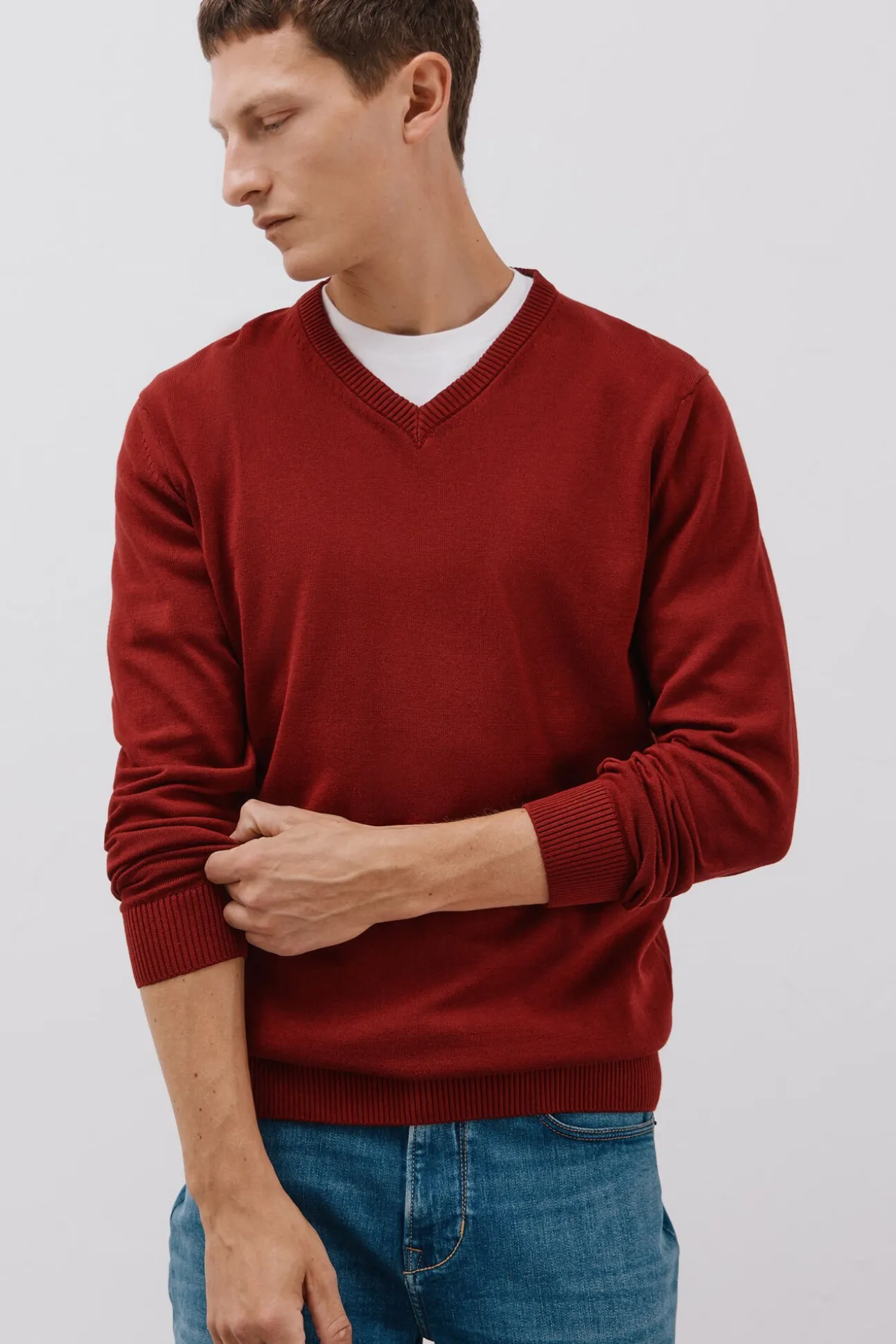 Jersey punto fino algodón cuello pico