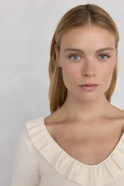 Jersey punto fino canalé volante