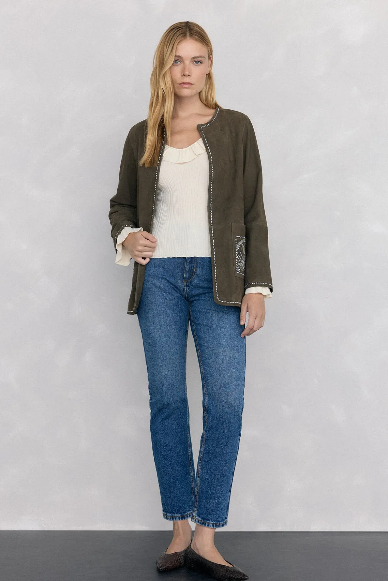 Jersey punto fino canalé volante