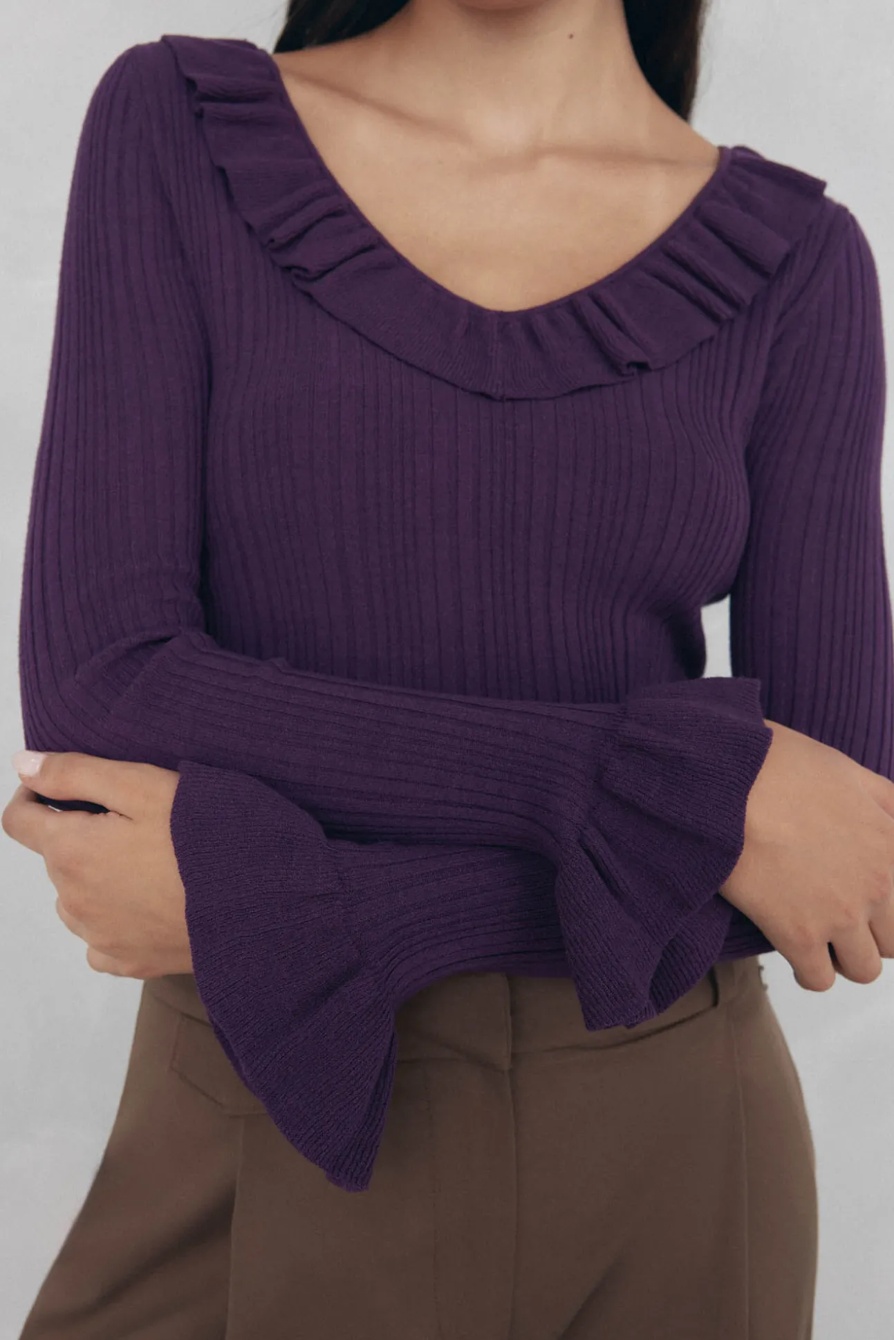 Jersey punto fino canalé volante