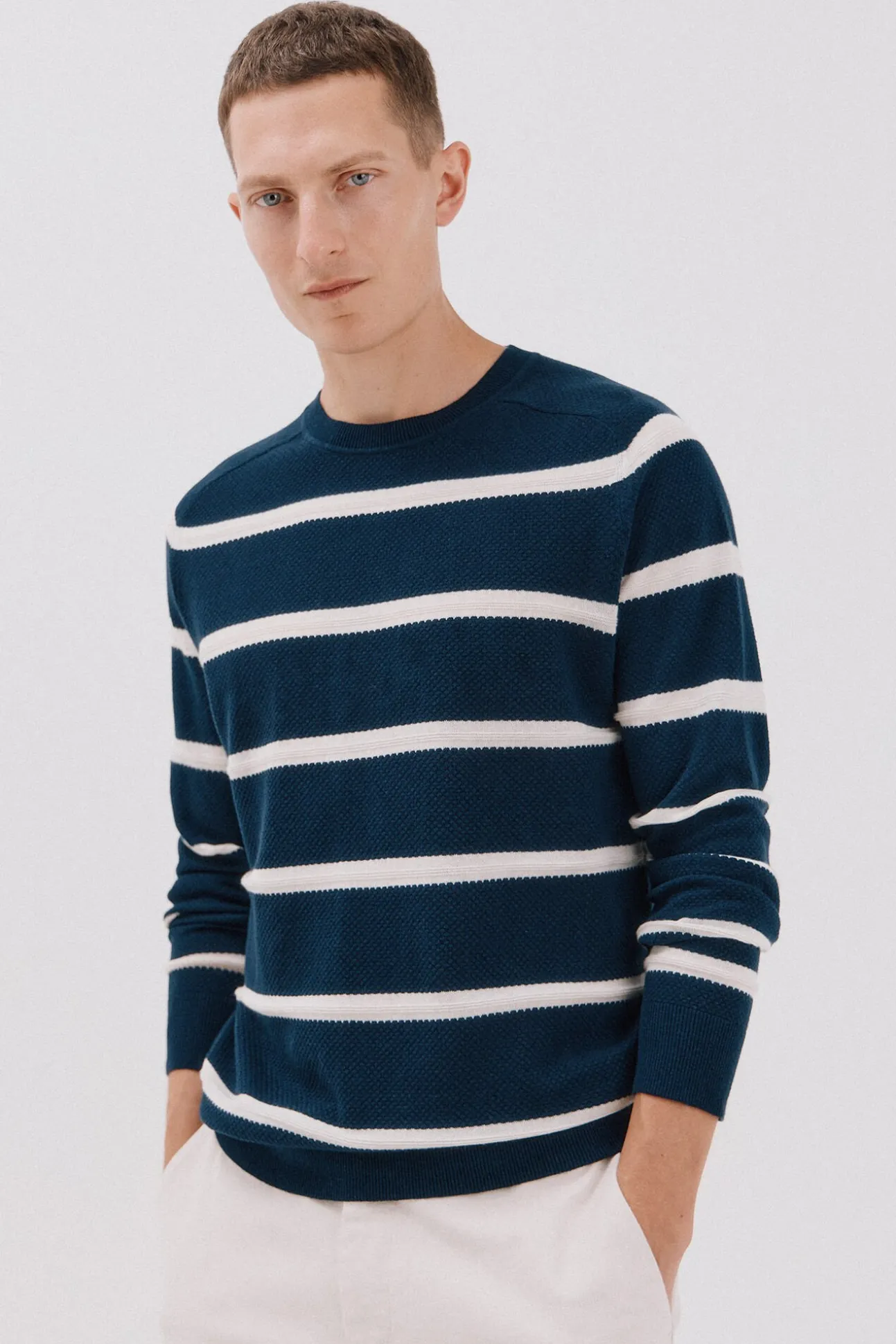 Jersey punto fino rayas cuello redondo