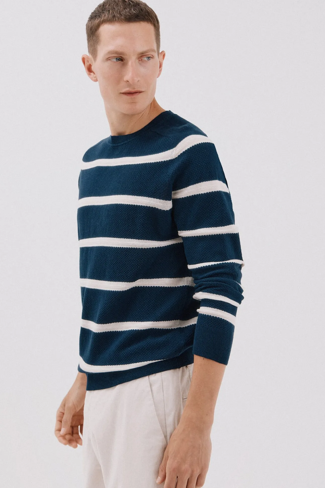 Jersey punto fino rayas cuello redondo