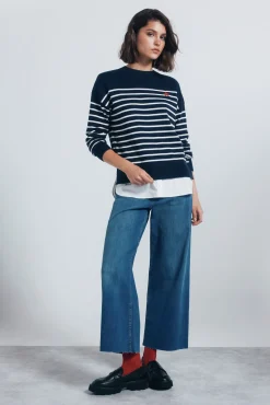 Jersey rayas combinado detalle bordado