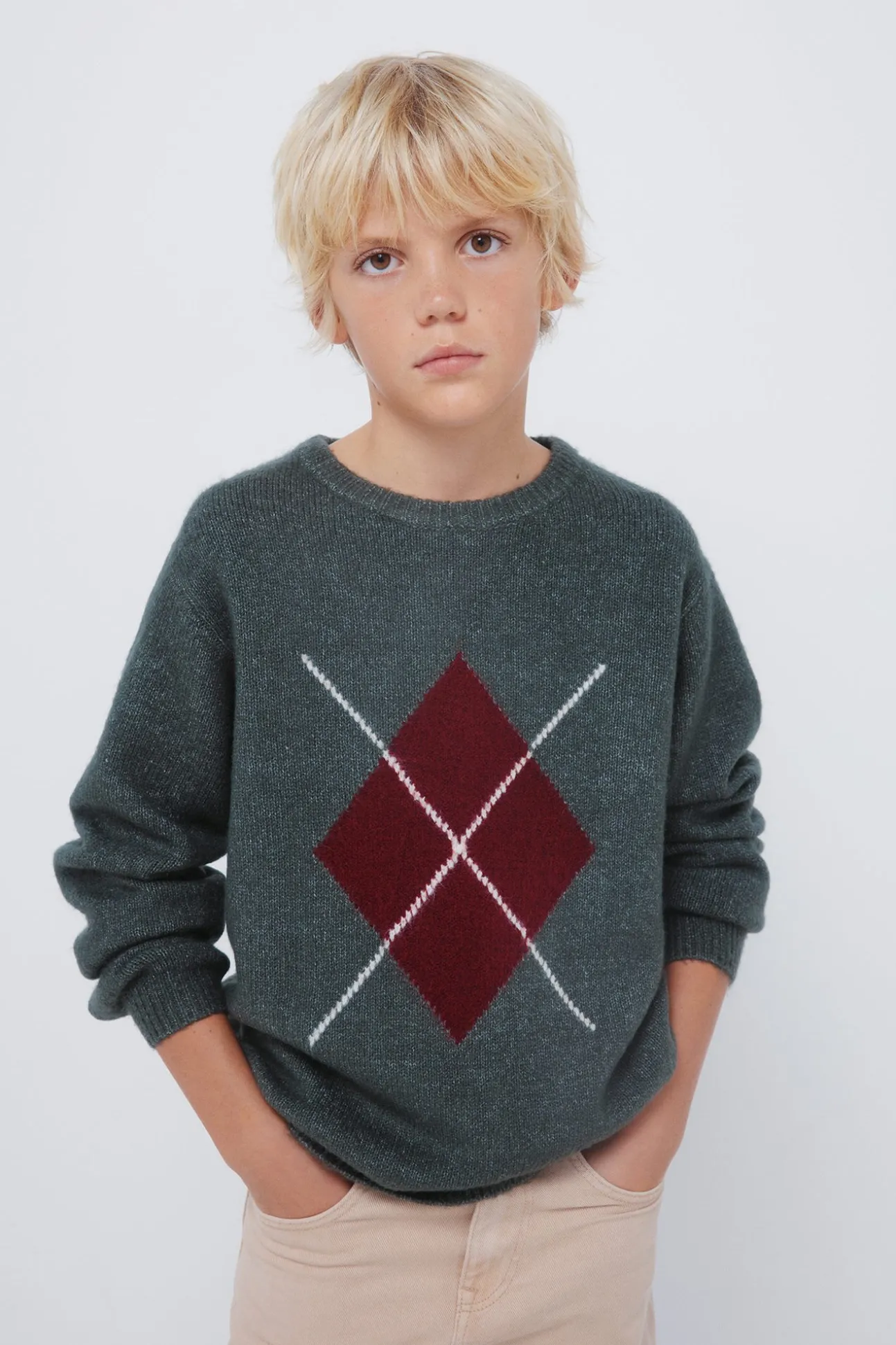 Jersey rombos caqui niño