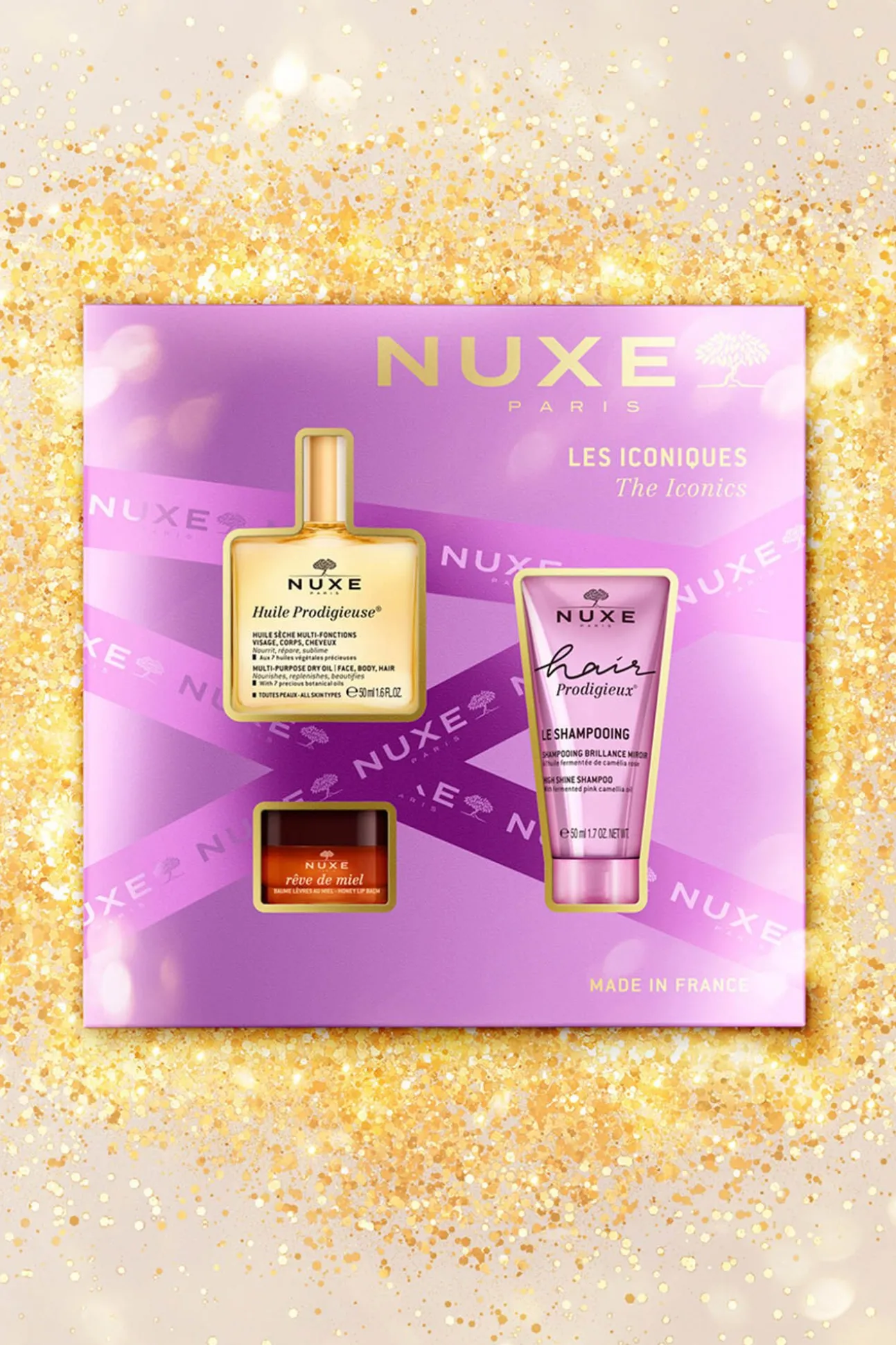 NUXE COFRE REGALO BEST SELLERS - HUILE PRODIGIEUSE + CHAMPÚ +REVE THE MIEL LABIOS