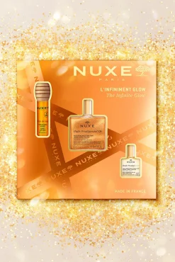 NUXE COFRE REGALO GLOW INFINITO - HUILE PROD OR + REVE THE MIEL LABIAL + HUILE CLASSIC
