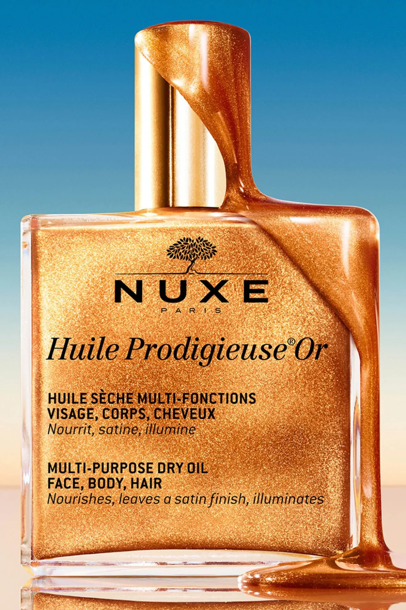 NUXE COFRE REGALO GLOW INFINITO - HUILE PROD OR + REVE THE MIEL LABIAL + HUILE CLASSIC