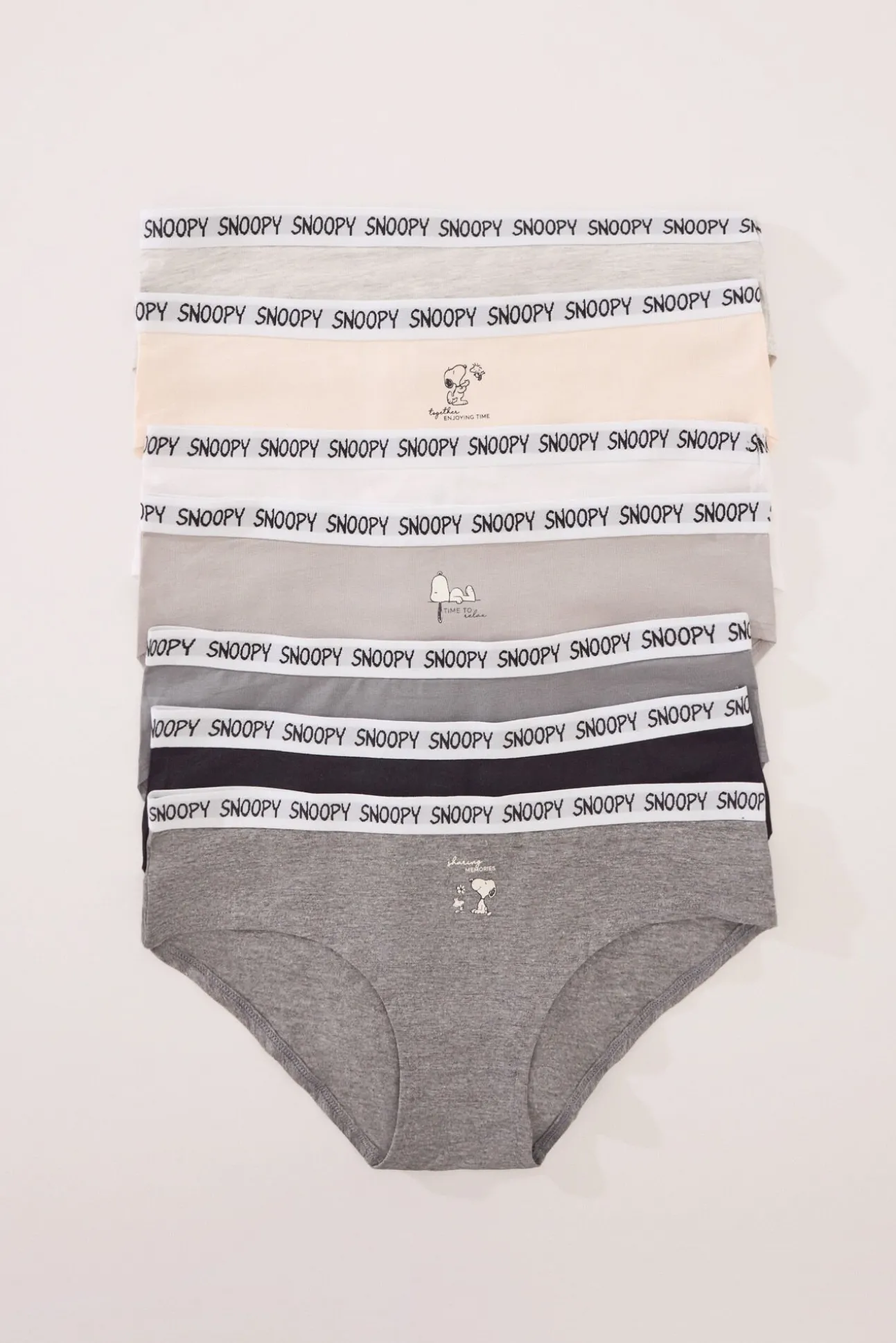 Pack 7 bragas anchas algodón multicolor Snoopy