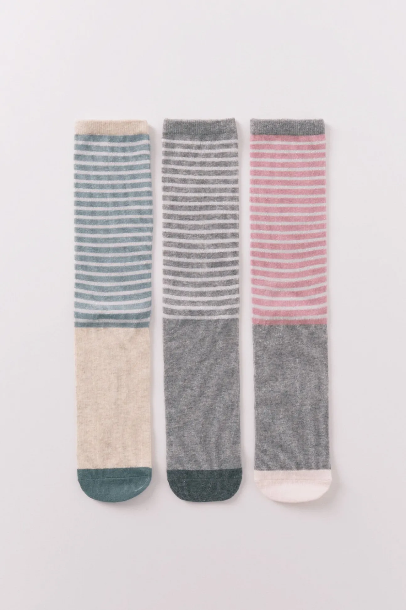 Pack 3 calcetines largos rayas lurex