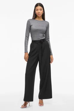 Pantalón ancho de vestir con cinturón flor