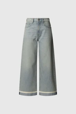 Pantalón denim wide leg con detalle en el bajo