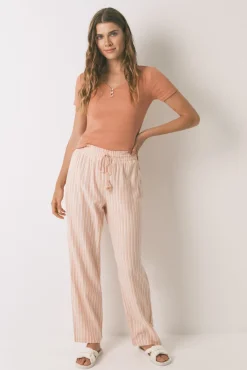 Pantalón largo franela rayas naranja