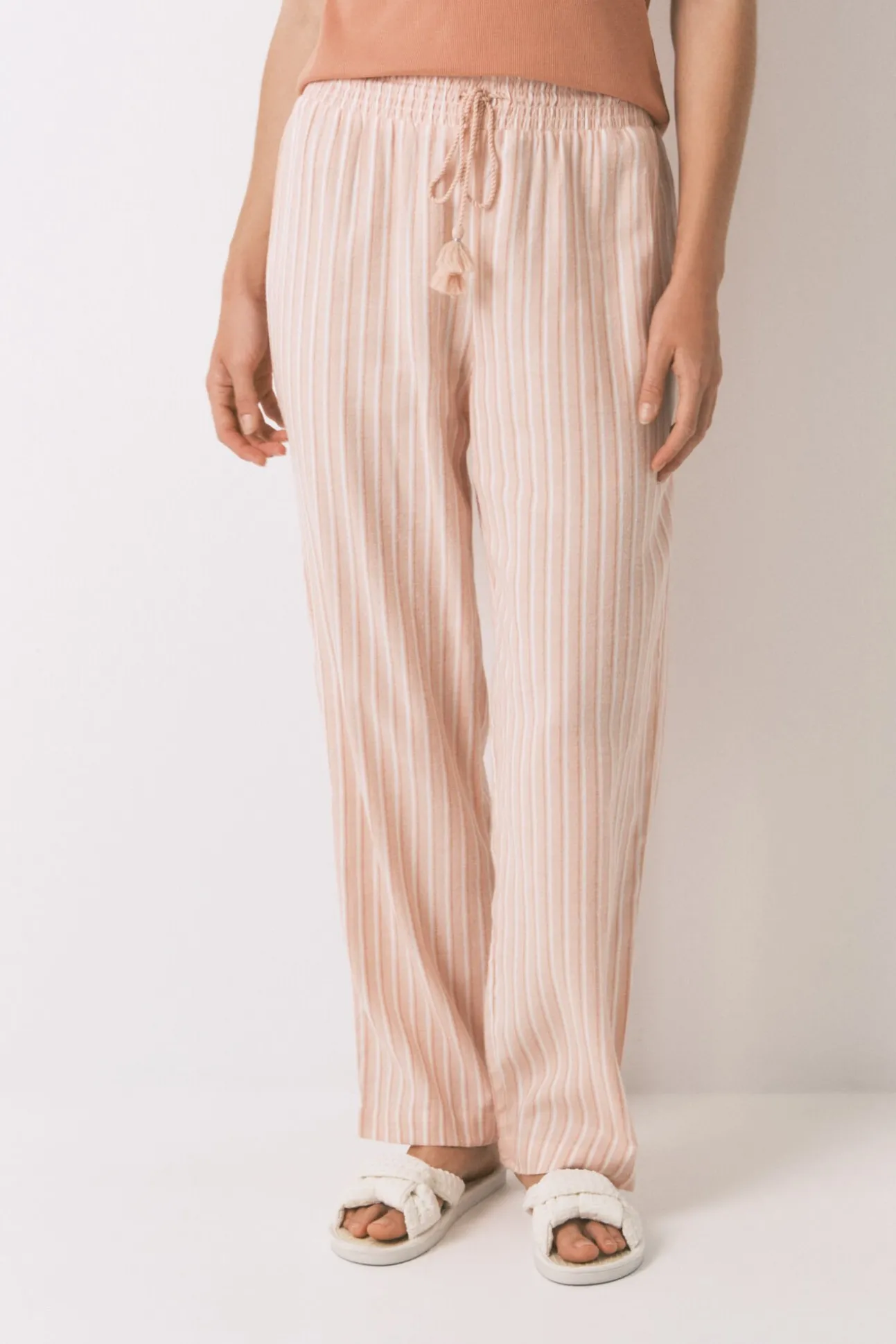 Pantalón largo franela rayas naranja