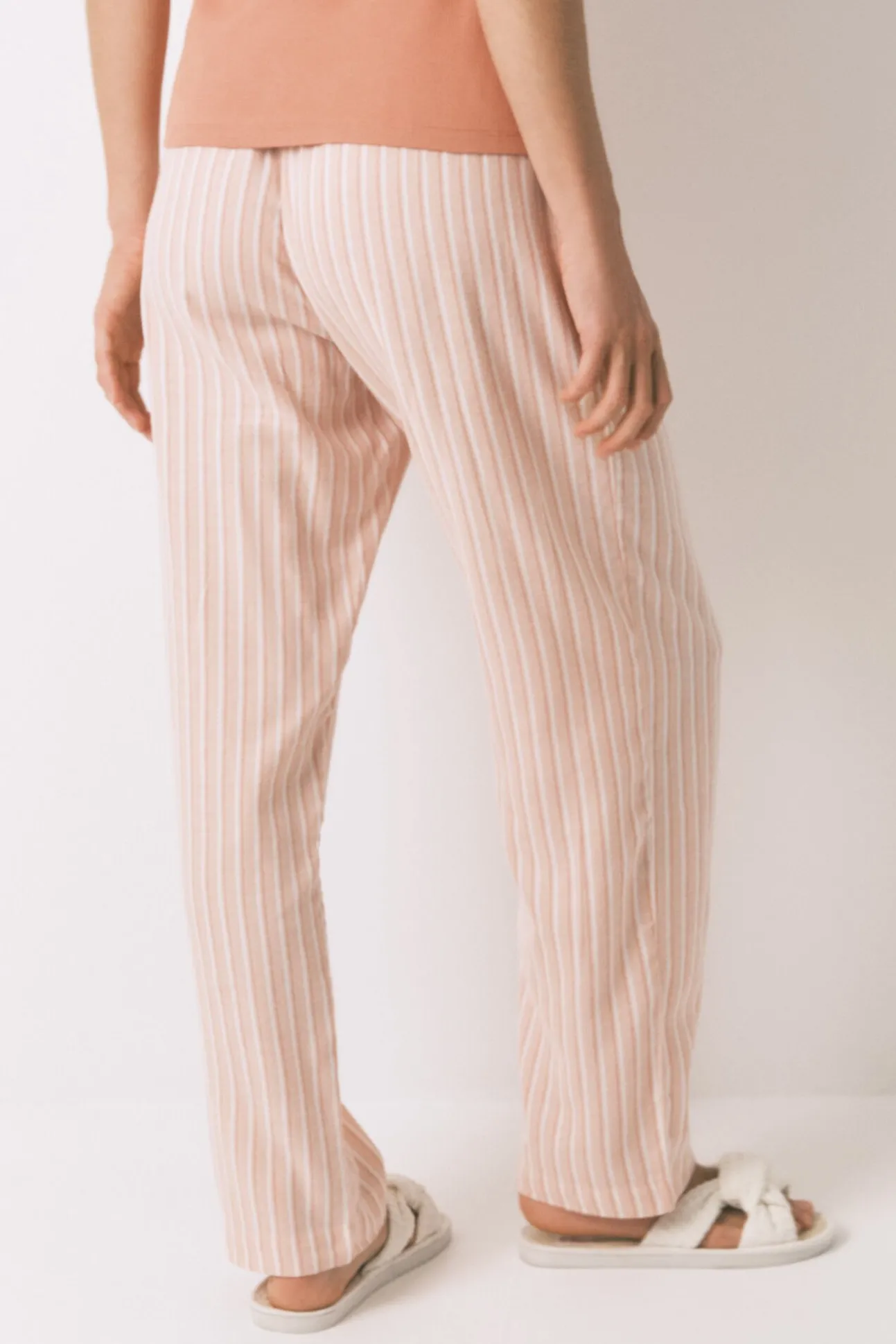 Pantalón largo franela rayas naranja